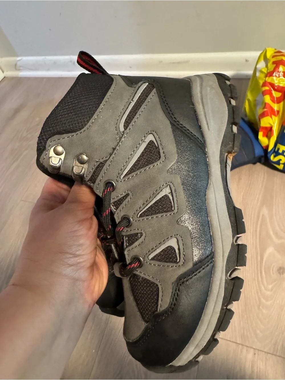 High Sierra Black Textile Shoe with Red Stitch Accent